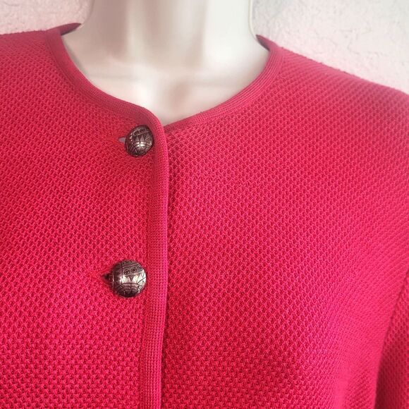 Vintage GEIGER 100% Cotton Red Spring Cardigan Sweater Jacket  Size 34  US XS S - Picture 3 of 9